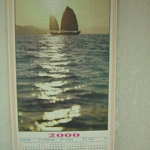 Vintage collectible roll up bamboo style calendar-sailboats--2000